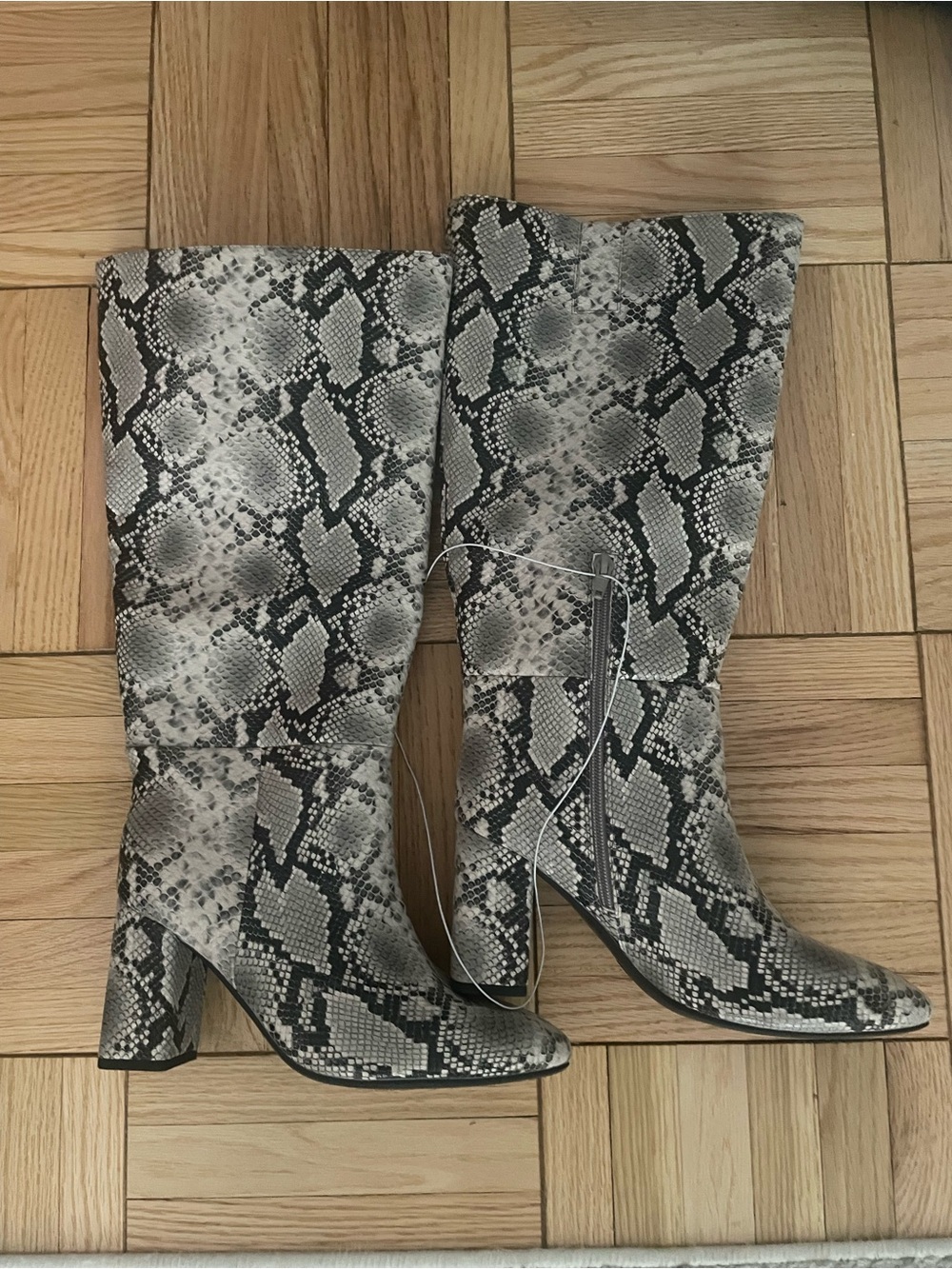 a new day Wide Calf Snake-Print Knee-High Block Heel Boots - Black, Grey & White